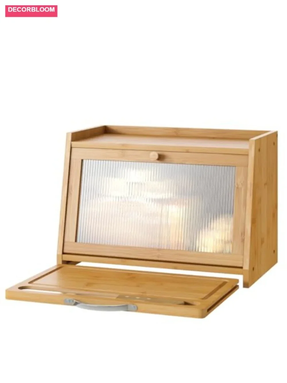 Bamboo Bread Box with Wavy Acrylic Door and Cutting Board, Large Kitchen